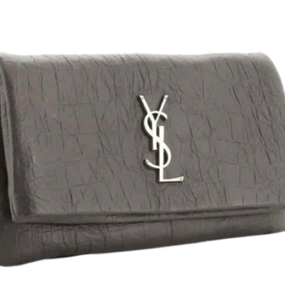 COPY - Saint Laurent West Hollywood Grey Leather Croc Embossed Clutch